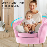 Bedside Tables: Armchair Lounge Chair Accent Velvet Shell Scallop + Round Ottoman Footstool PINK