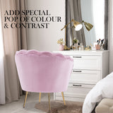 Bedside Tables: Armchair Lounge Chair Accent Velvet Shell Scallop + Round Ottoman Footstool PINK