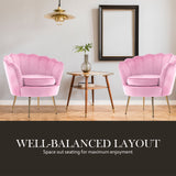 Bedside Tables: Armchair Lounge Chair Accent Velvet Shell Scallop + Round Ottoman Footstool PINK