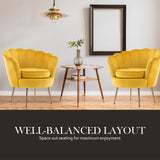 Bedside Tables: Armchair Lounge Chair Accent Velvet Shell Scallop + Round Ottoman Footstool YELLOW