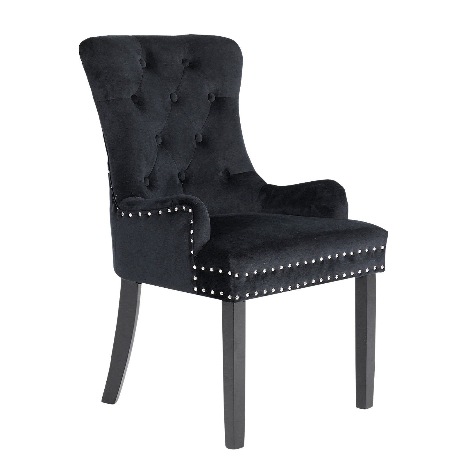 Bedside Tables: French Provincial Dining Chair Ring Studded Velvet Rubberwood Leg LISSE BLACK