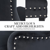 Bedside Tables: French Provincial Dining Chair Ring Studded Velvet Rubberwood Leg LISSE BLACK