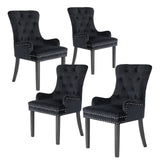 Bedside Tables: 4X French Provincial Dining Chair Ring Studded Velvet Rubberwood Leg LISSE BLACK