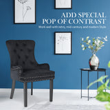Bedside Tables: 4X French Provincial Dining Chair Ring Studded Velvet Rubberwood Leg LISSE BLACK