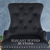 Bedside Tables: 4X French Provincial Dining Chair Ring Studded Velvet Rubberwood Leg LISSE BLACK