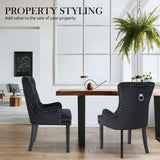 Bedside Tables: 4X French Provincial Dining Chair Ring Studded Velvet Rubberwood Leg LISSE BLACK