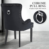 Bedside Tables: 4X French Provincial Dining Chair Ring Studded Velvet Rubberwood Leg LISSE BLACK