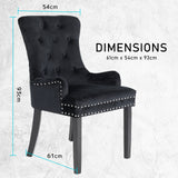 Bedside Tables: 4X French Provincial Dining Chair Ring Studded Velvet Rubberwood Leg LISSE BLACK