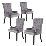 Bedside Tables: 4X French Provincial Dining Chair Ring Studded Velvet Rubberwood Leg LISSE GREY