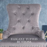 Bedside Tables: 4X French Provincial Dining Chair Ring Studded Velvet Rubberwood Leg LISSE GREY