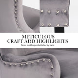 Bedside Tables: 4X French Provincial Dining Chair Ring Studded Velvet Rubberwood Leg LISSE GREY