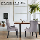 Bedside Tables: 4X French Provincial Dining Chair Ring Studded Velvet Rubberwood Leg LISSE GREY