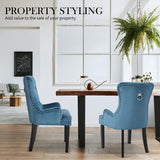 Bedside Tables: 4X French Provincial Dining Chair Ring Studded Velvet Rubberwood Leg LISSE NAVY BLUE