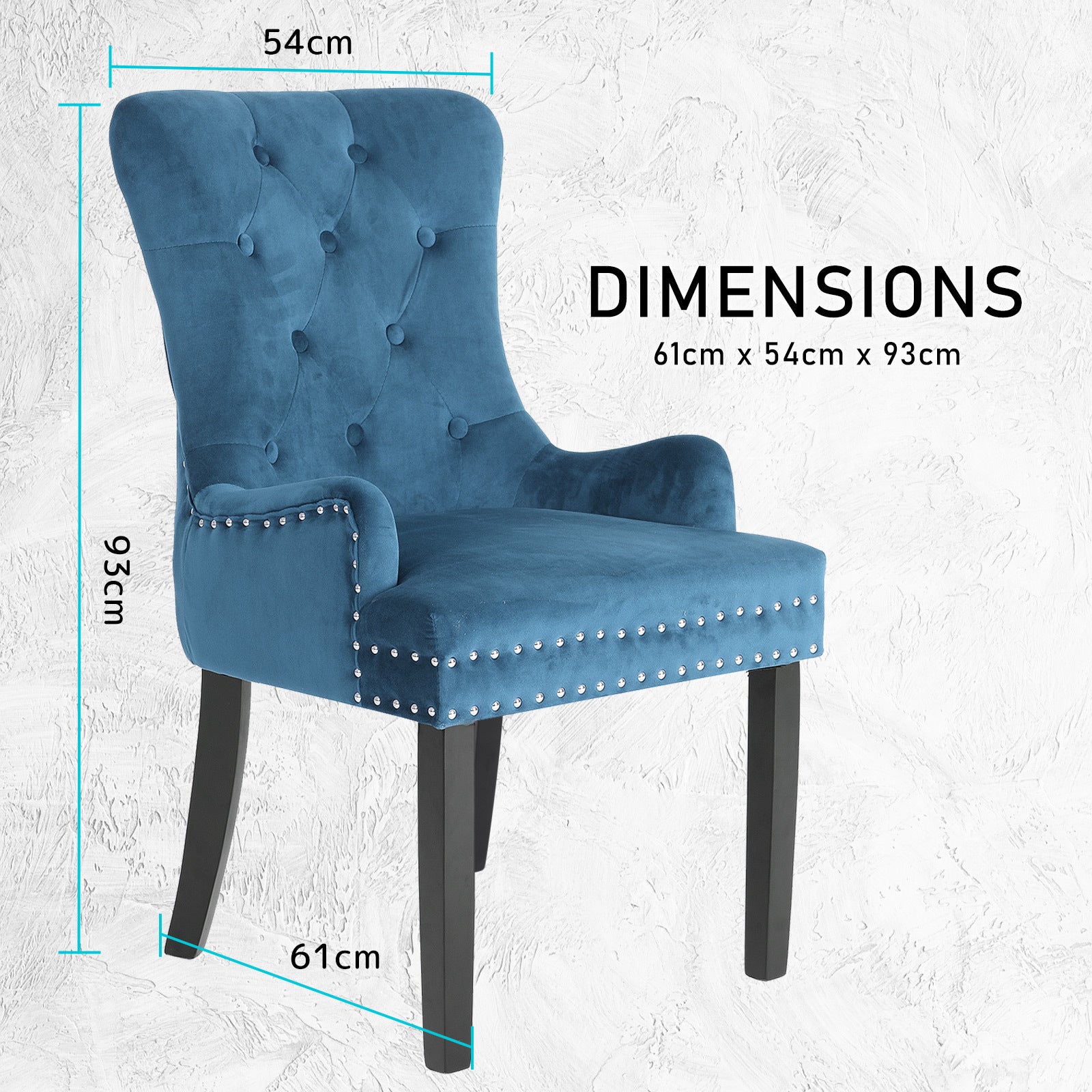 Bedside Tables: 4X French Provincial Dining Chair Ring Studded Velvet Rubberwood Leg LISSE NAVY BLUE