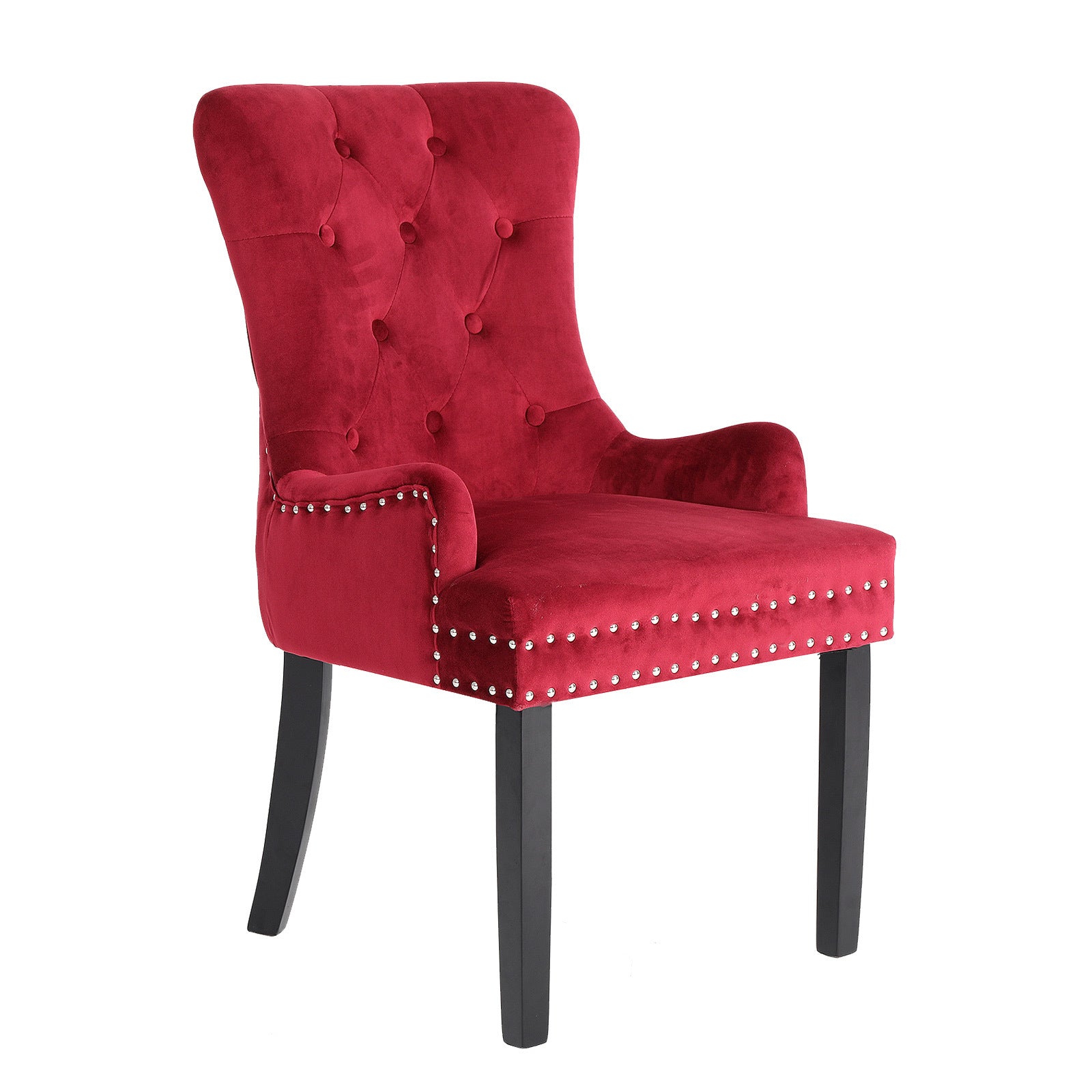 Bedside Tables: French Provincial Dining Chair Ring Studded Velvet Rubberwood Leg LISSE BORDEAUX RED