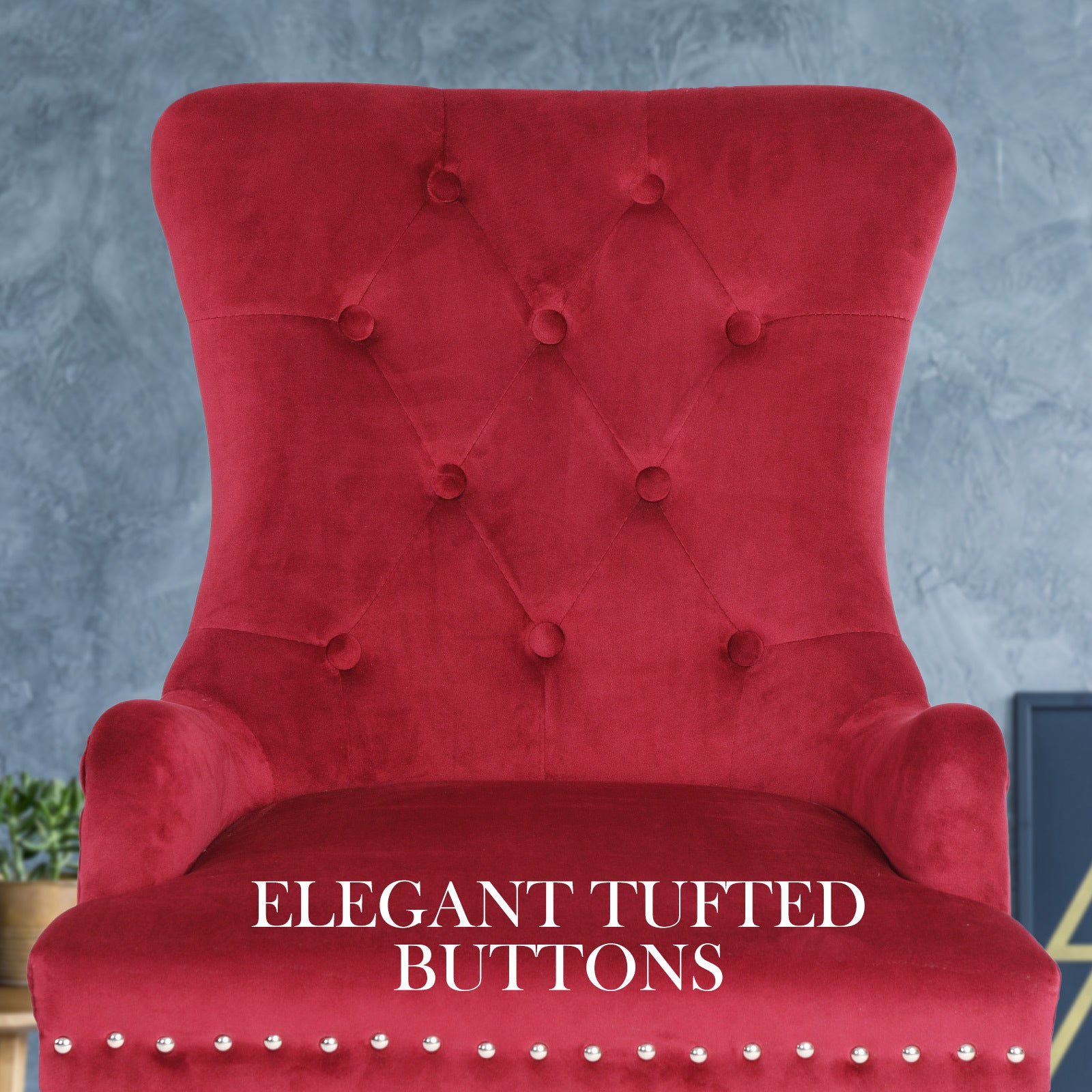 Bedside Tables: French Provincial Dining Chair Ring Studded Velvet Rubberwood Leg LISSE BORDEAUX RED