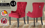 Bedside Tables: 4X French Provincial Dining Chair Ring Studded Velvet Rubberwood Leg LISSE BORDEAUX RED