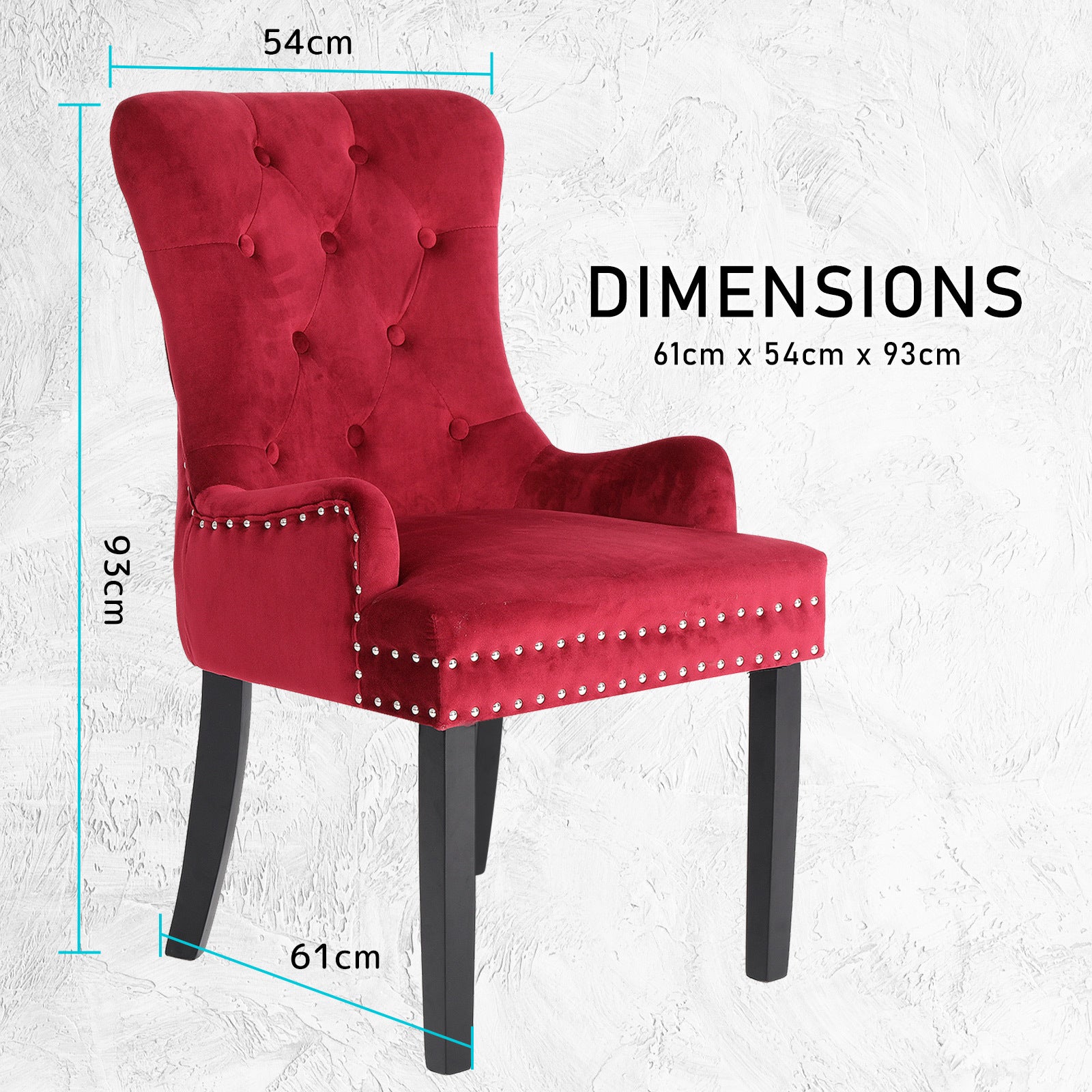 Bedside Tables: 4X French Provincial Dining Chair Ring Studded Velvet Rubberwood Leg LISSE BORDEAUX RED