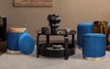 3 Piece Set Storage Ottoman - Blanket Box Velvet Padded Bench Stool FAYE BLUE