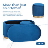 3 Piece Set Storage Ottoman - Blanket Box Velvet Padded Bench Stool FAYE BLUE
