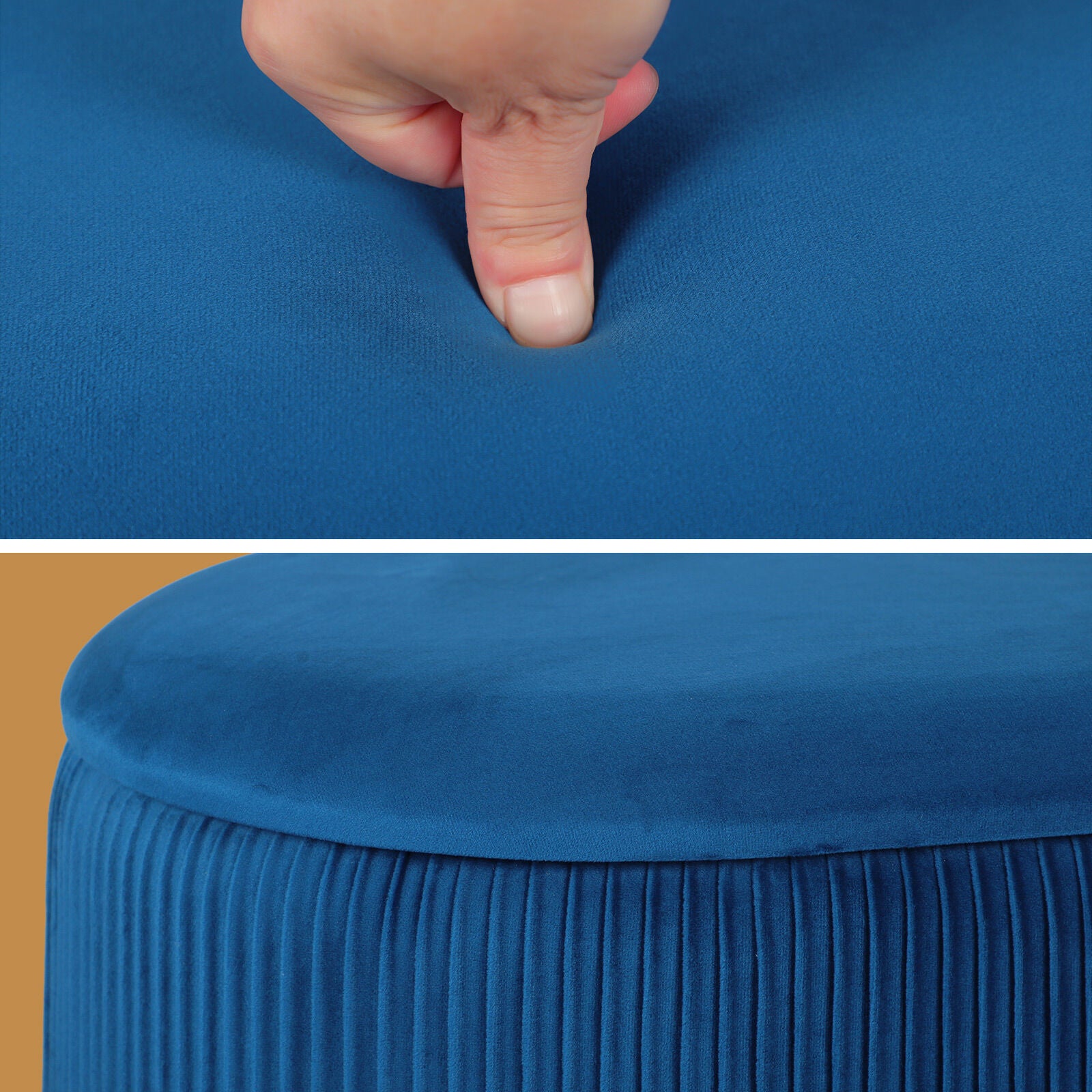 Ottomans & Footstools: 3 Piece Set Storage Ottoman - Blanket Box Velvet Padded Bench Stool FAYE BLUE