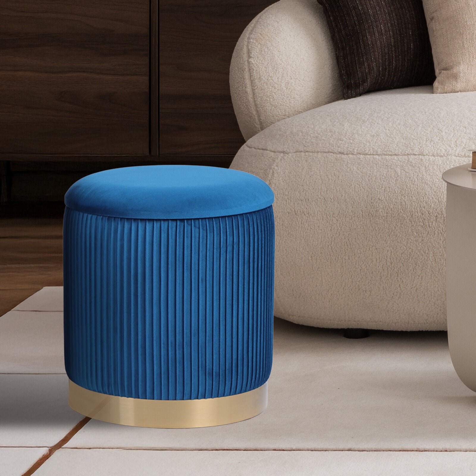 Ottomans & Footstools: 3 Piece Set Storage Ottoman - Blanket Box Velvet Padded Bench Stool FAYE BLUE