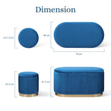3 Piece Set Storage Ottoman - Blanket Box Velvet Padded Bench Stool FAYE BLUE