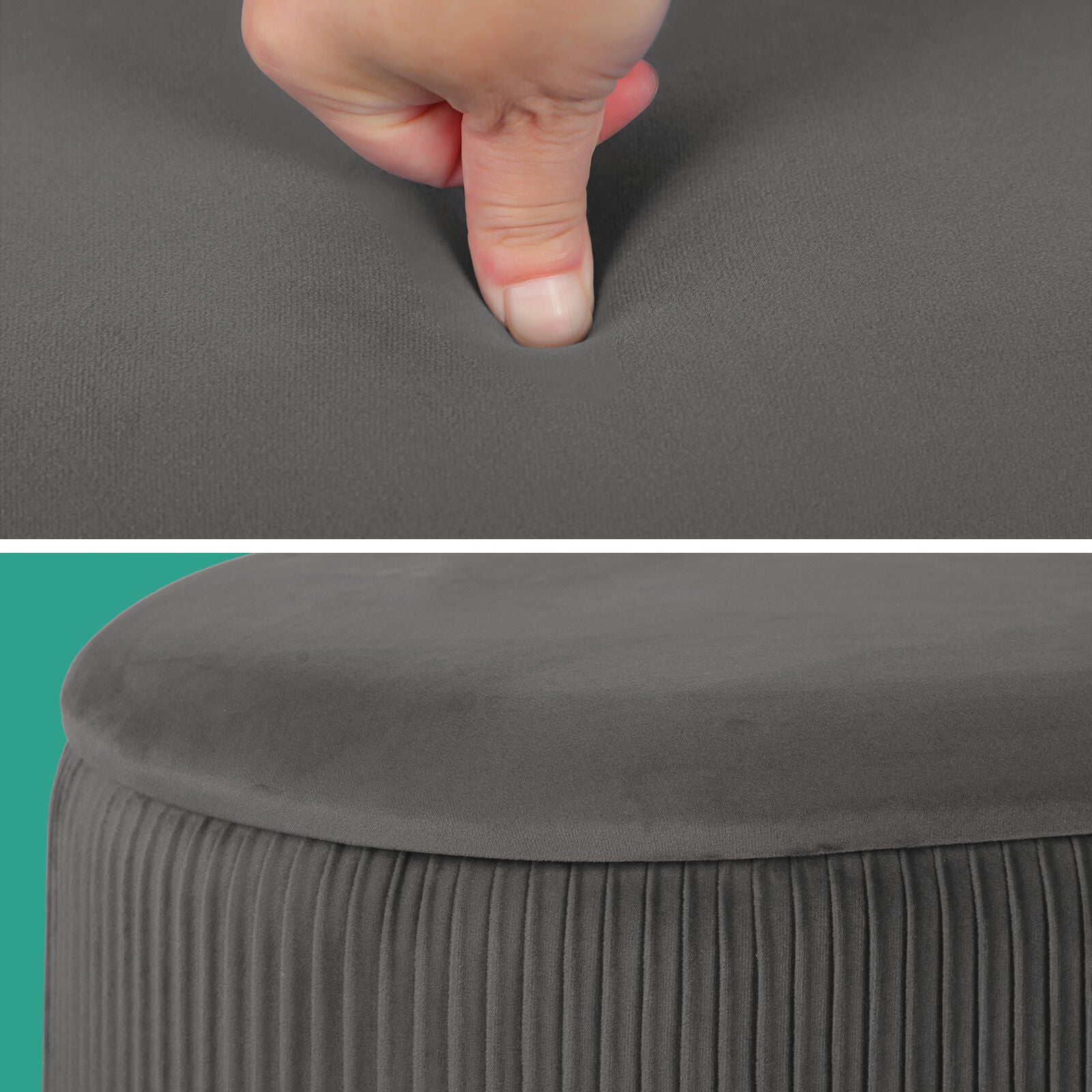 Ottomans & Footstools: 3 Piece Set Storage Ottoman - Blanket Box Velvet Padded Bench Stool FAYE GREY