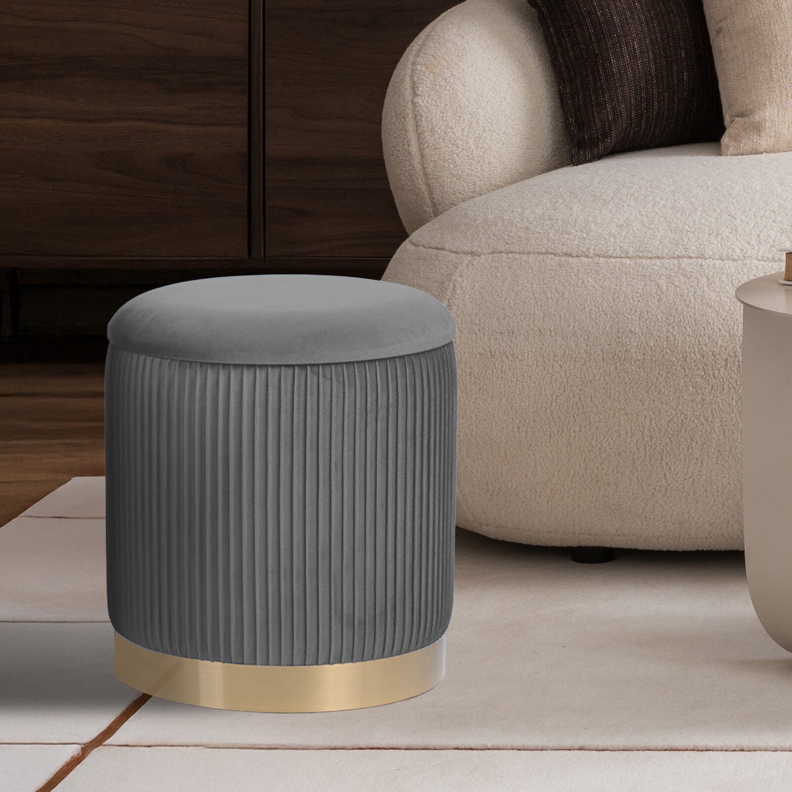 Ottomans & Footstools: 3 Piece Set Storage Ottoman - Blanket Box Velvet Padded Bench Stool FAYE GREY