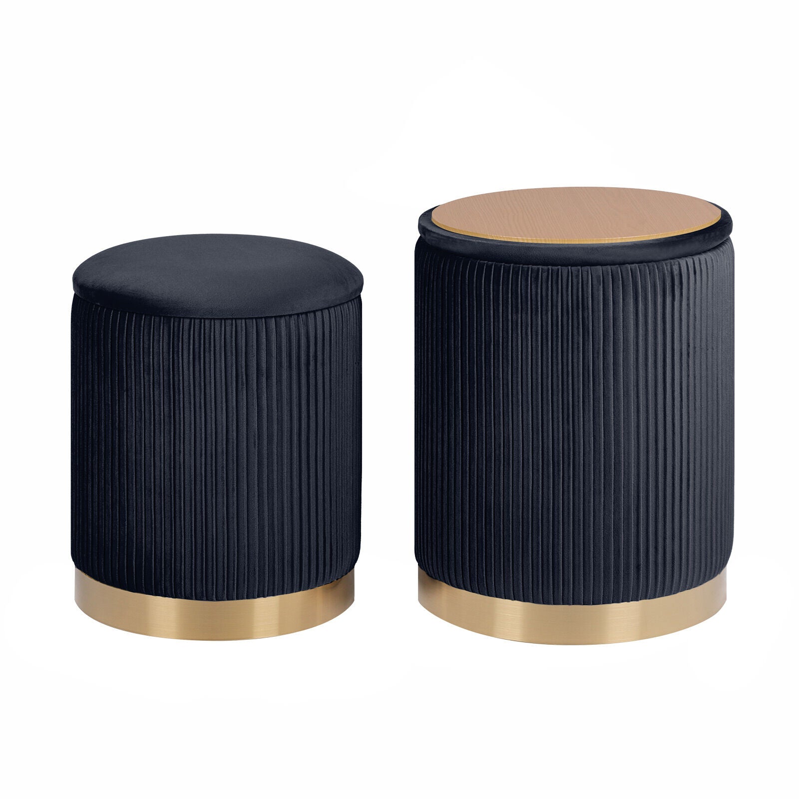 Ottomans & Footstools: 2X Side Table Storage Ottoman - Velvet Stool MIRA Black