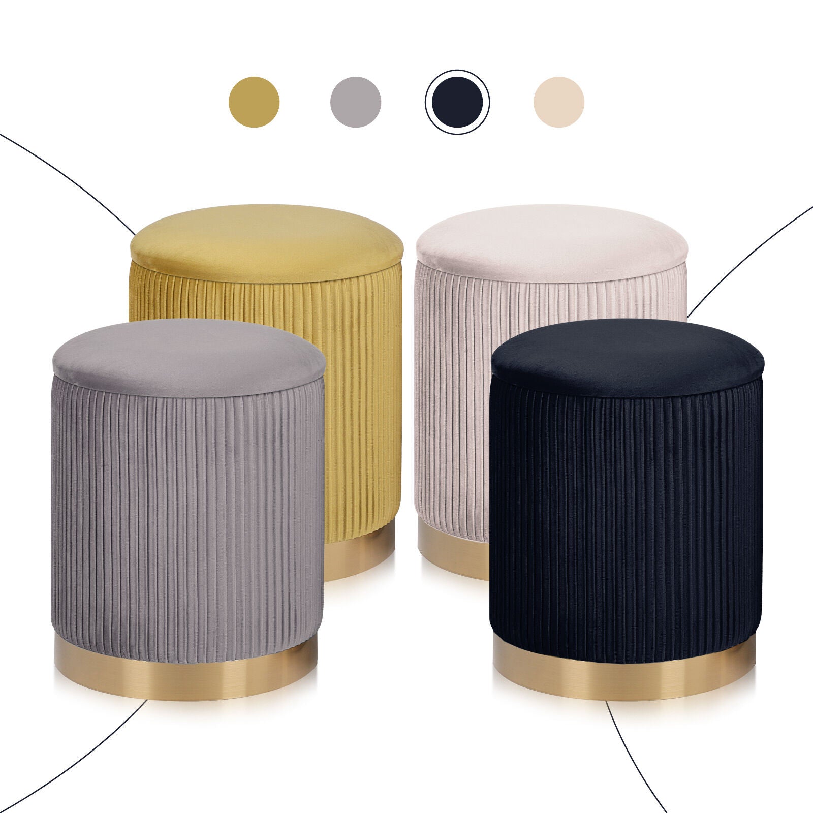 Ottomans & Footstools: 2X Side Table Storage Ottoman - Velvet Stool MIRA Black