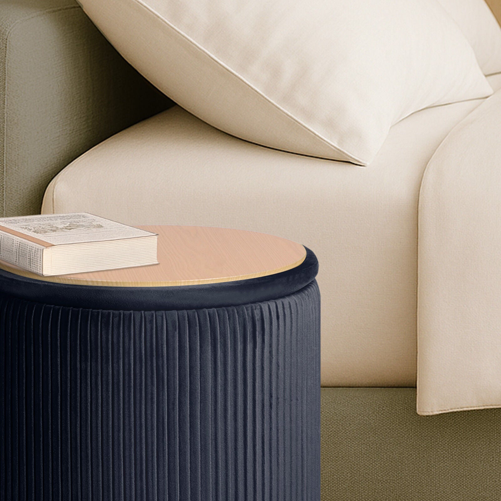 Ottomans & Footstools: 2X Side Table Storage Ottoman - Velvet Stool MIRA Black