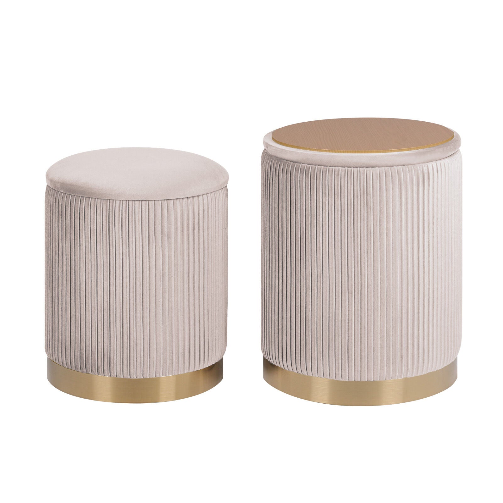 Ottomans & Footstools: 2X Side Table Storage Ottoman - Velvet Stool MIRA Cream