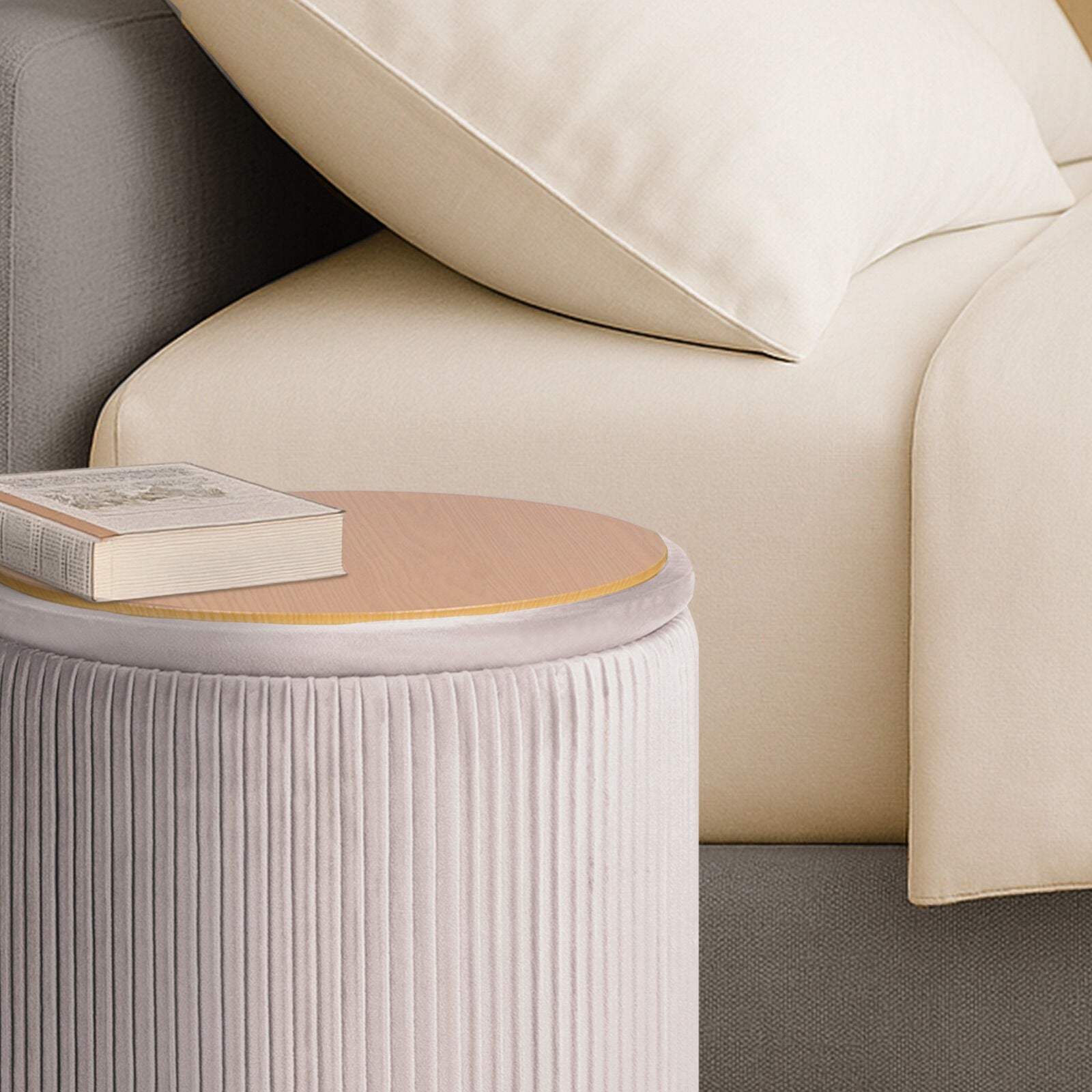 Ottomans & Footstools: 2X Side Table Storage Ottoman - Velvet Stool MIRA Cream
