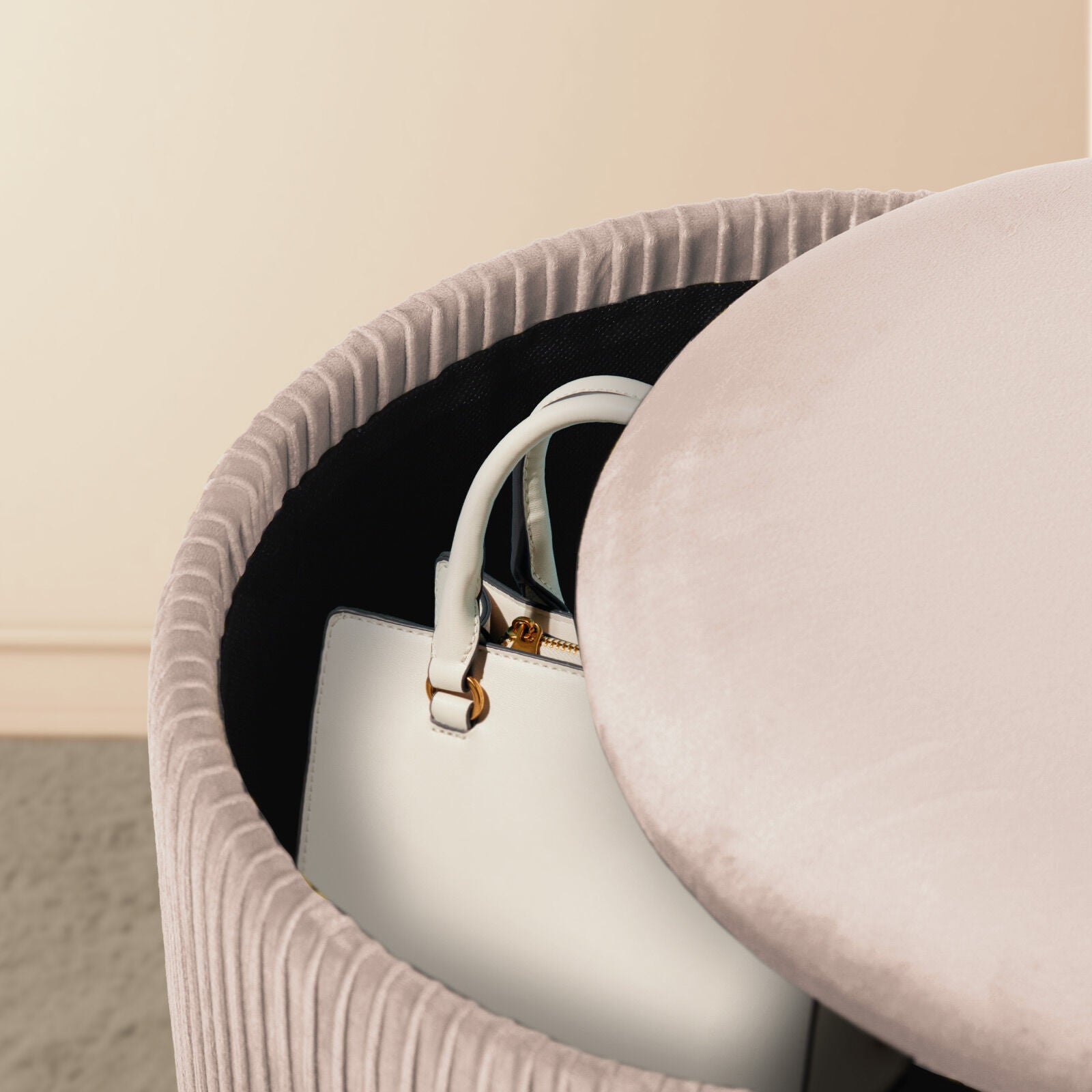 Ottomans & Footstools: 2X Side Table Storage Ottoman - Velvet Stool MIRA Cream