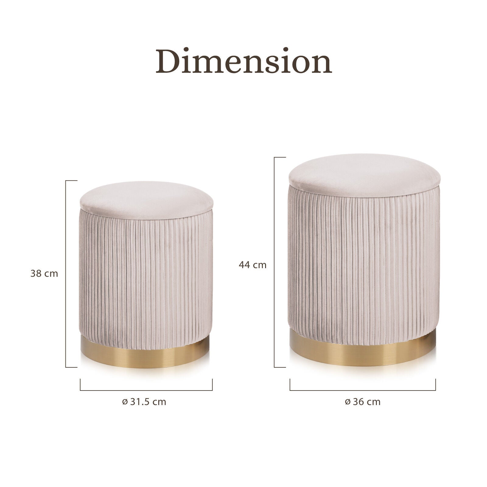 Ottomans & Footstools: 2X Side Table Storage Ottoman - Velvet Stool MIRA Cream