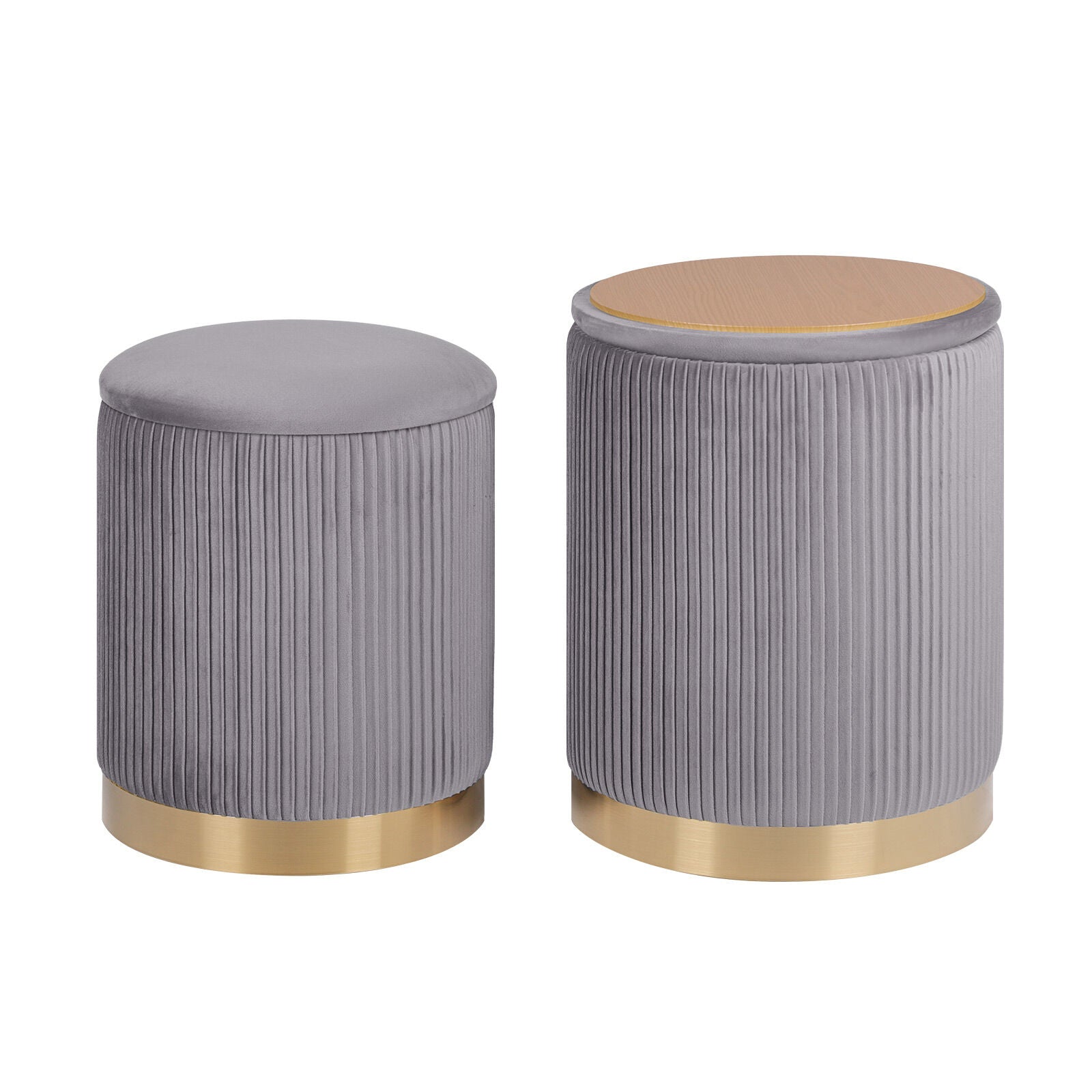 Ottomans & Footstools: 2X Side Table Storage Ottoman - Velvet Stool MIRA Grey