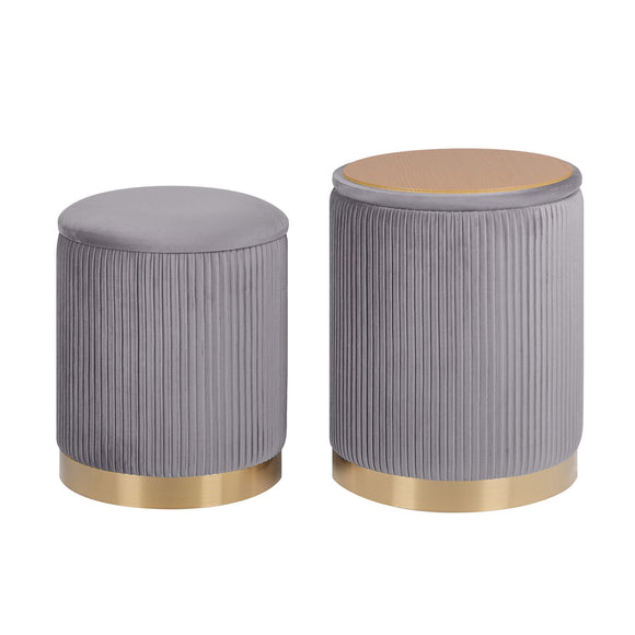 2X Side Table Storage Ottoman - Velvet Stool MIRA Grey