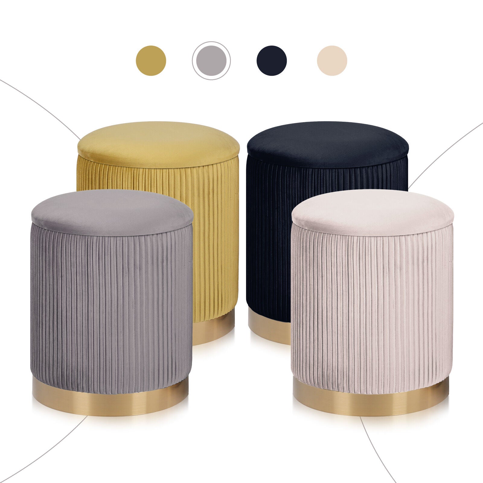 Ottomans & Footstools: 2X Side Table Storage Ottoman - Velvet Stool MIRA Grey