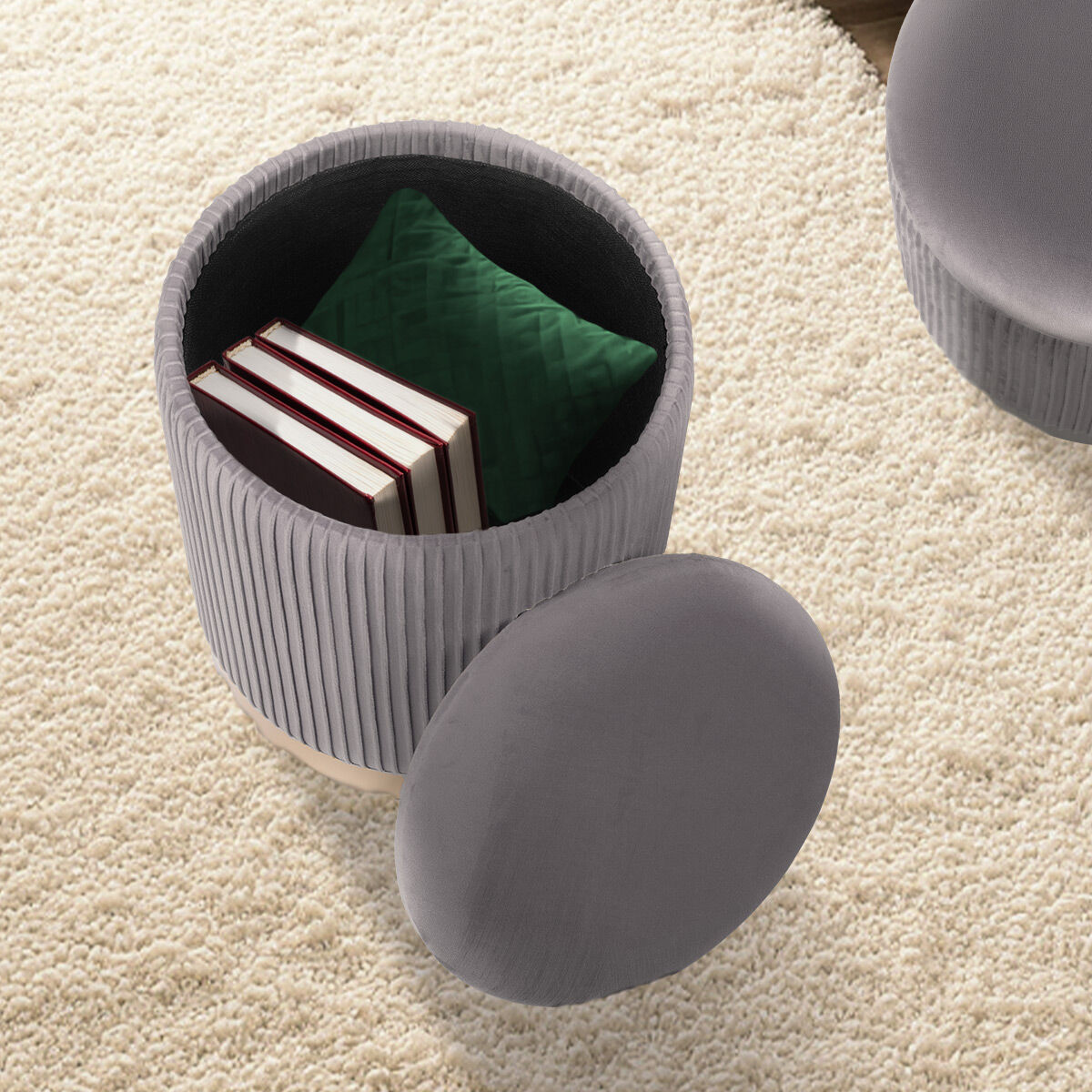 Ottomans & Footstools: 2X Side Table Storage Ottoman - Velvet Stool MIRA Grey