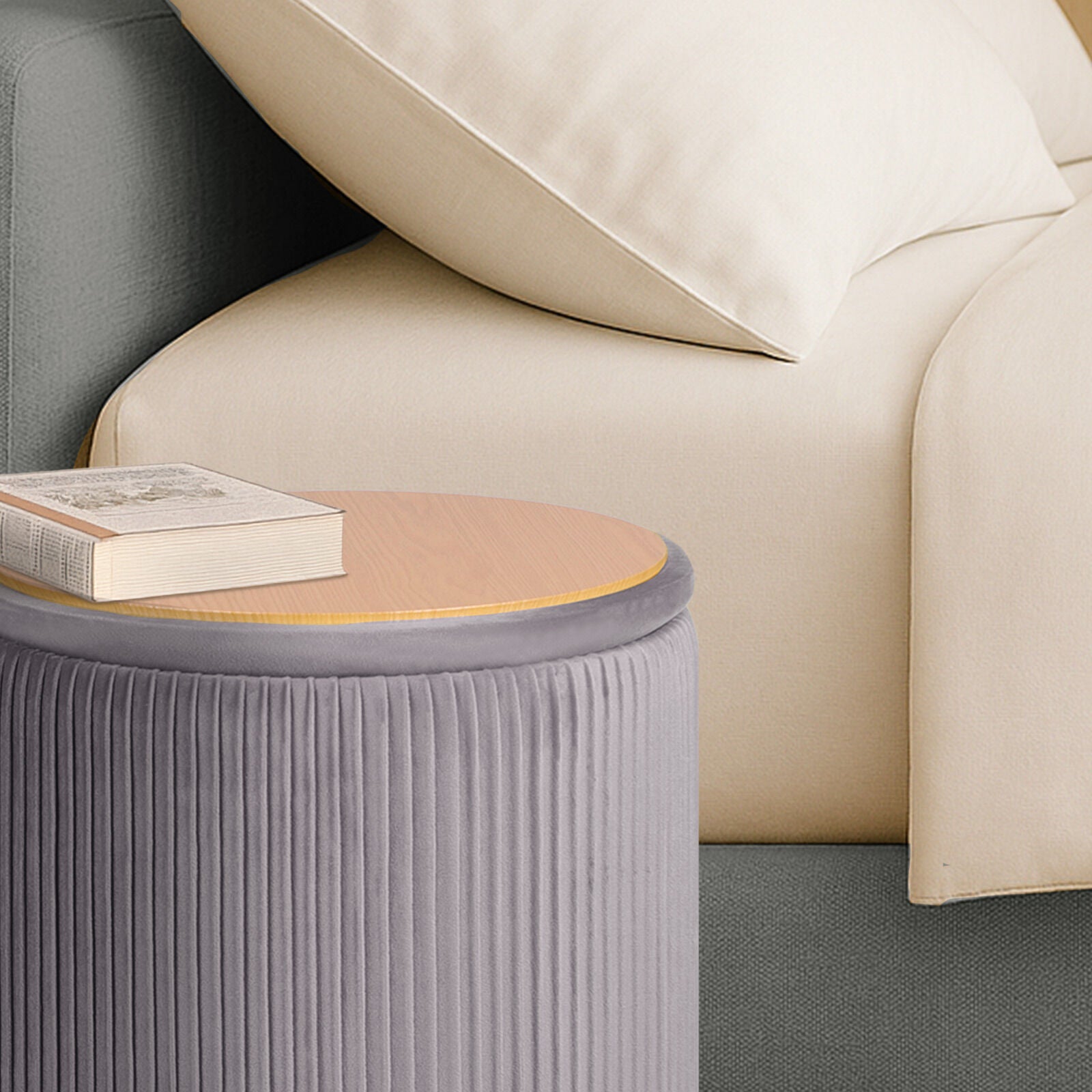 Ottomans & Footstools: 2X Side Table Storage Ottoman - Velvet Stool MIRA Grey