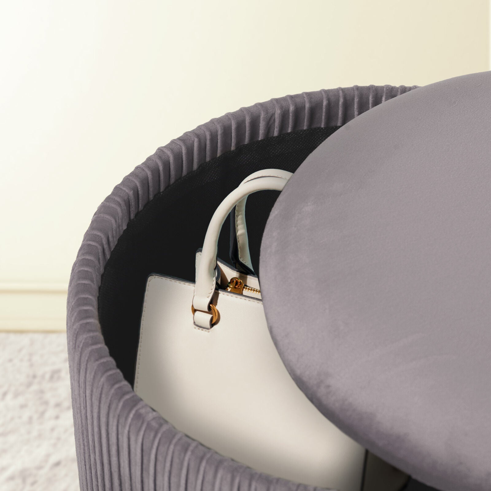 Ottomans & Footstools: 2X Side Table Storage Ottoman - Velvet Stool MIRA Grey