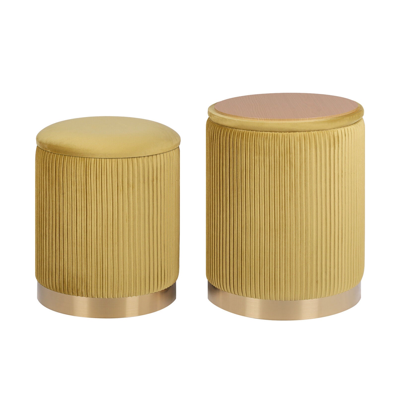 Ottomans & Footstools: 2X Side Table Storage Ottoman - Velvet Stool MIRA Mustard