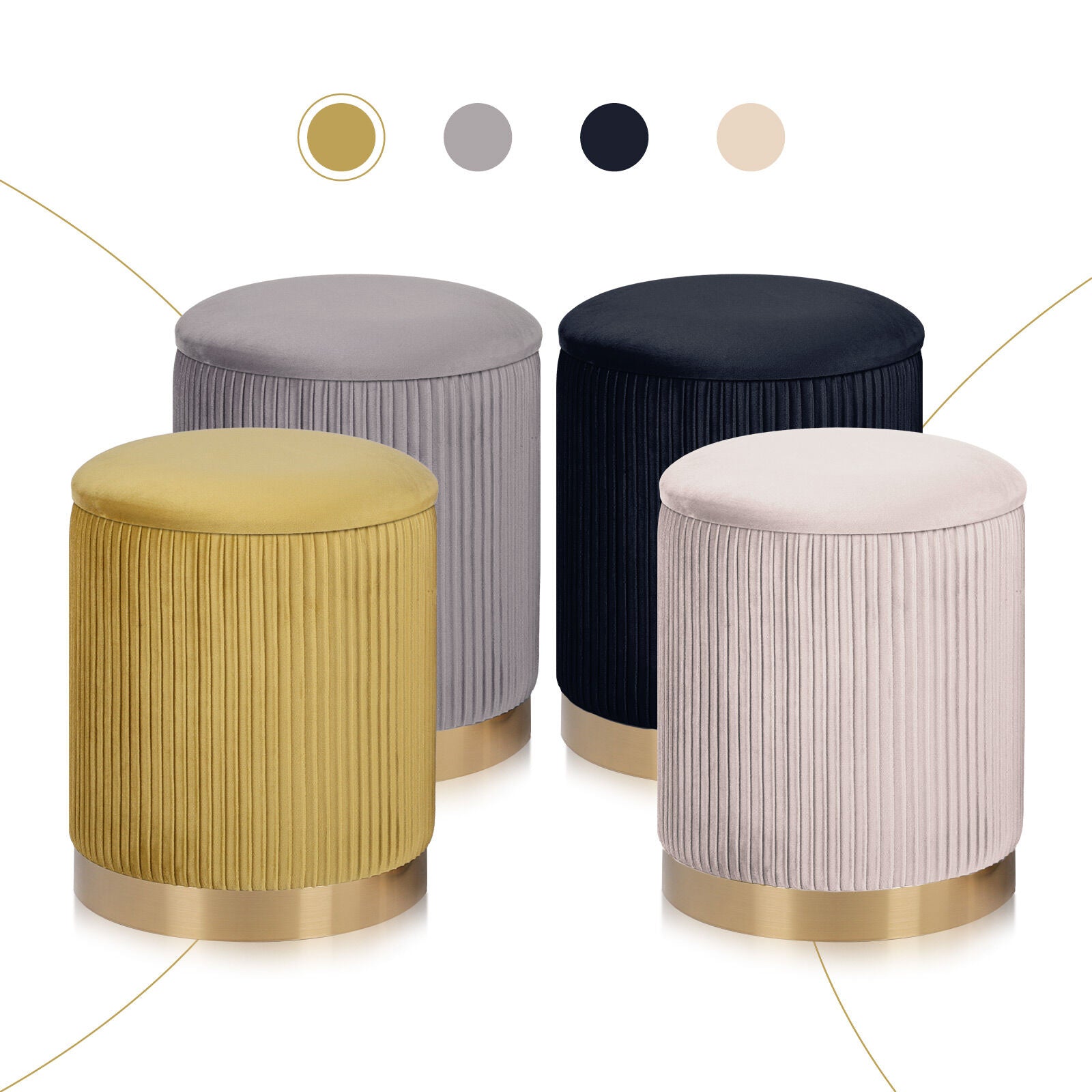 Ottomans & Footstools: 2X Side Table Storage Ottoman - Velvet Stool MIRA Mustard