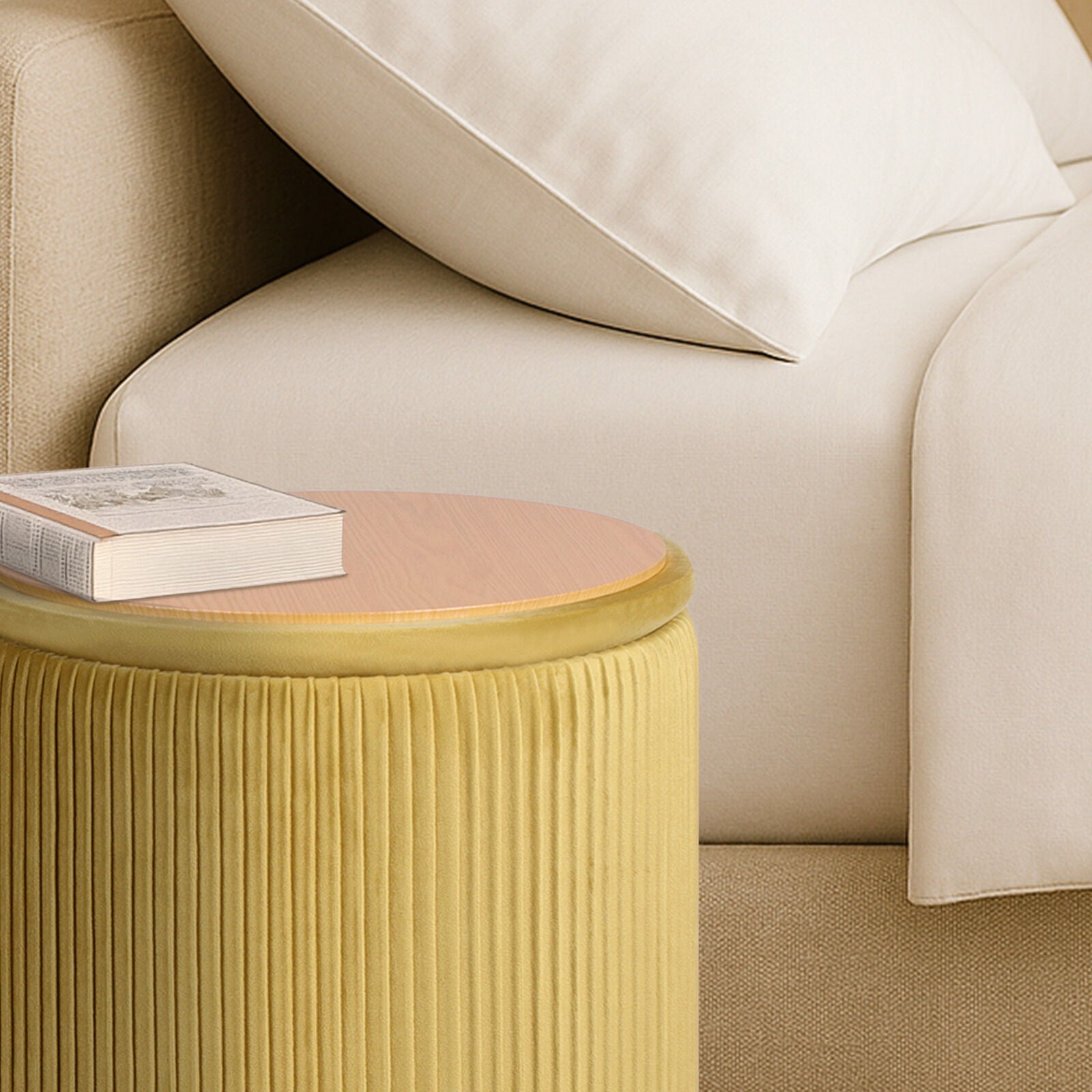 Ottomans & Footstools: 2X Side Table Storage Ottoman - Velvet Stool MIRA Mustard
