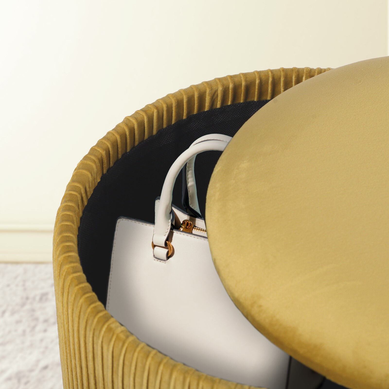 Ottomans & Footstools: 2X Side Table Storage Ottoman - Velvet Stool MIRA Mustard