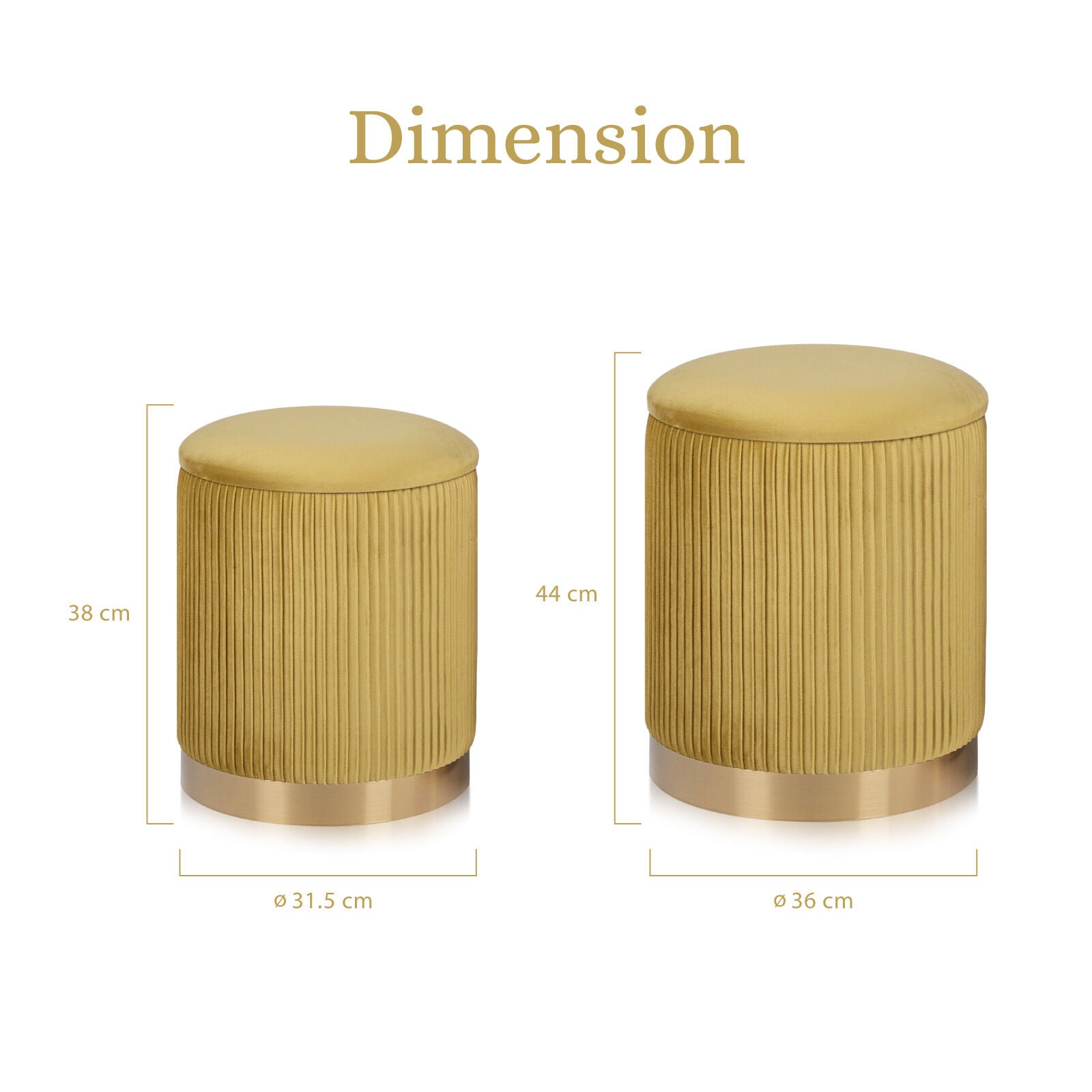 Ottomans & Footstools: 2X Side Table Storage Ottoman - Velvet Stool MIRA Mustard