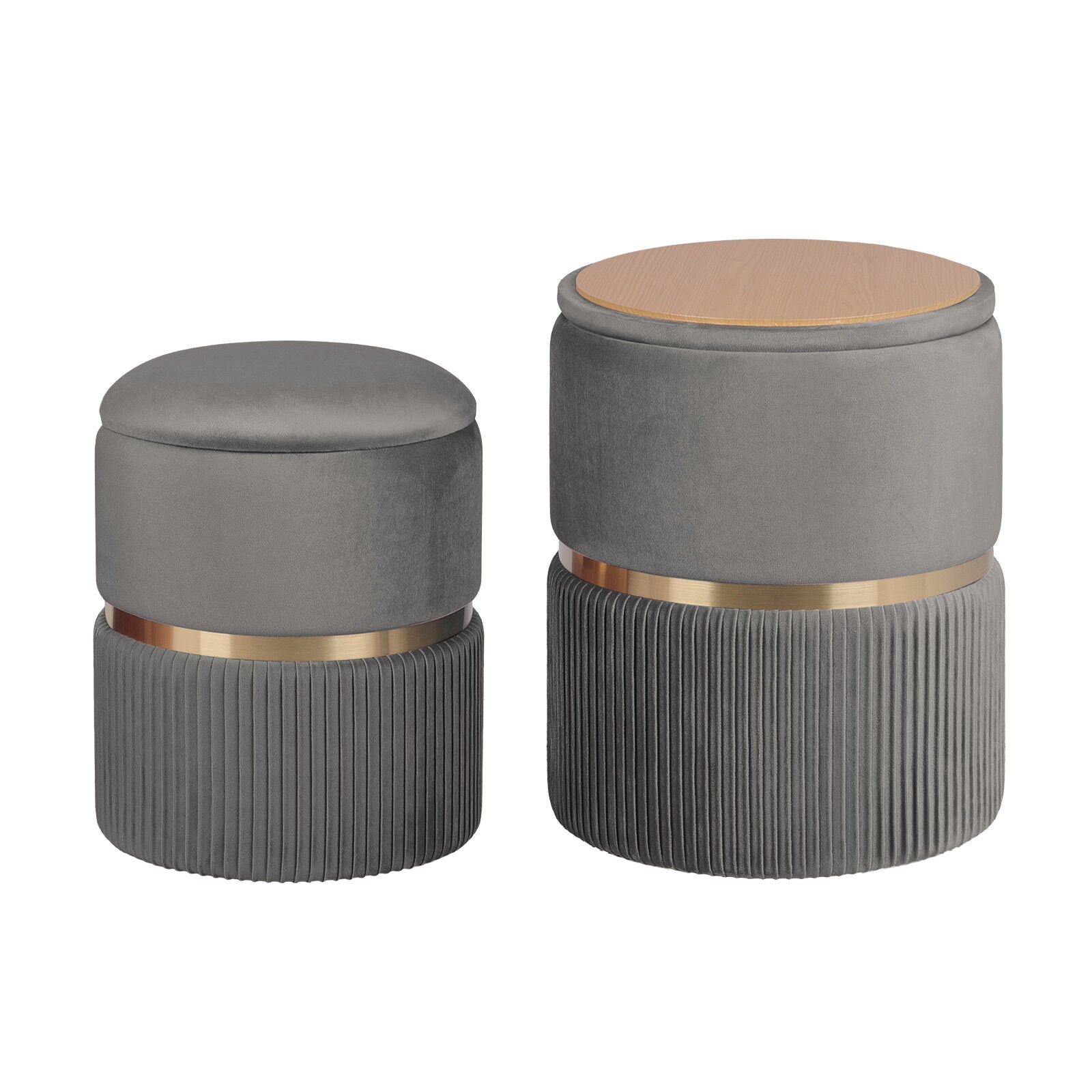 Ottomans & Footstools: 2X Side Table Storage Ottoman - Velvet Padded Stool Vanity Footstool REMI GREY