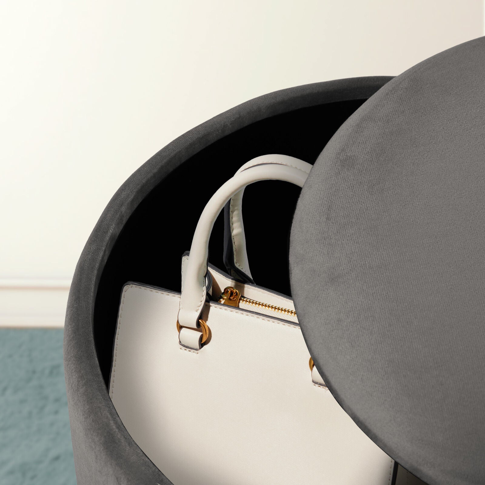 Ottomans & Footstools: 2X Side Table Storage Ottoman - Velvet Padded Stool Vanity Footstool REMI GREY
