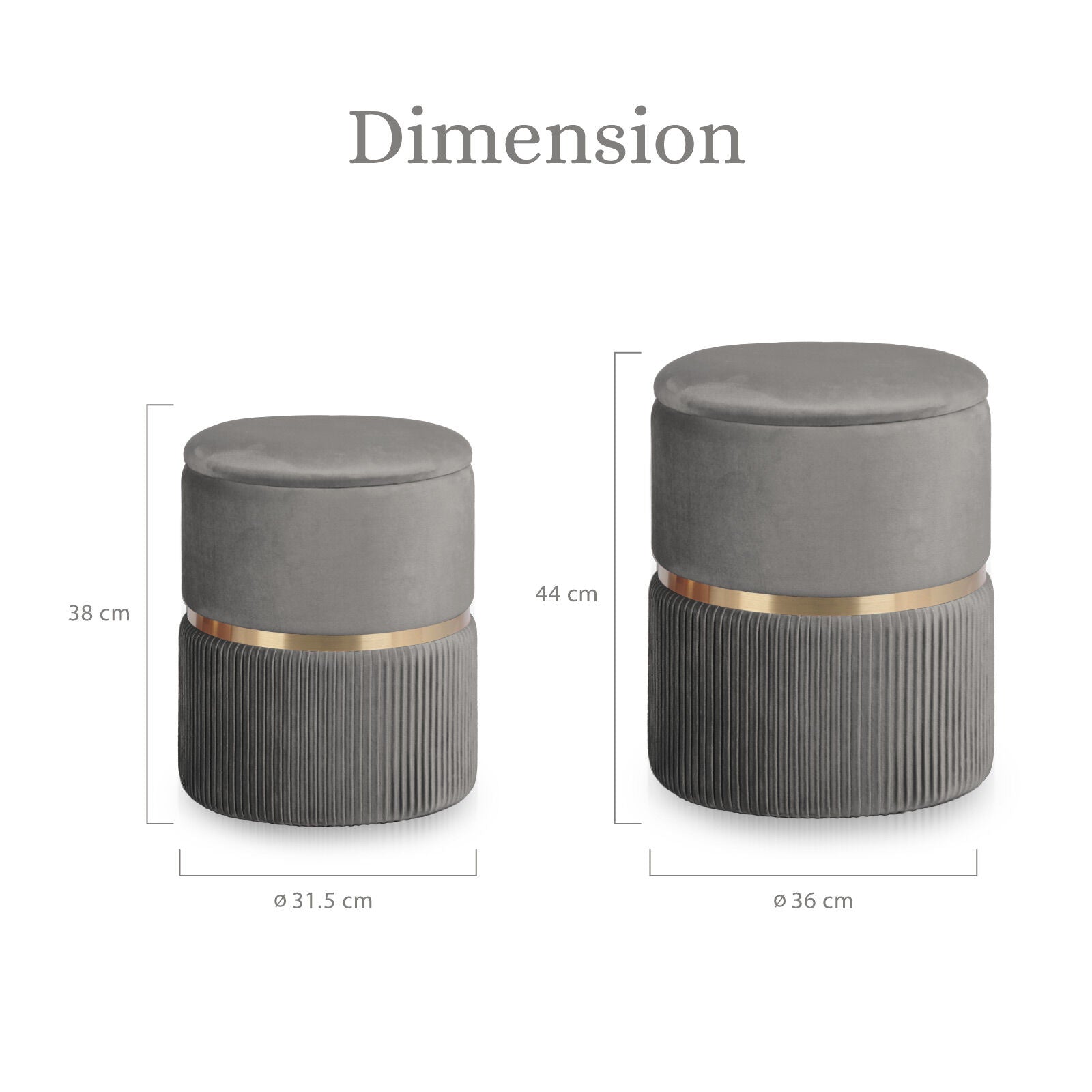 Ottomans & Footstools: 2X Side Table Storage Ottoman - Velvet Padded Stool Vanity Footstool REMI GREY